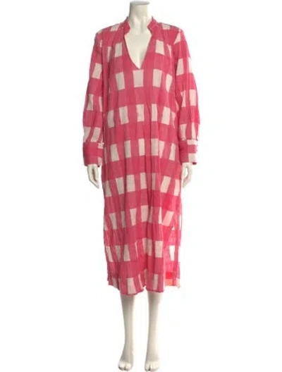 Pre-owned Mille Plaid Print Long Dress In Pink