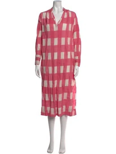 Pre-owned Mille Plaid Print Long Dress In Pink