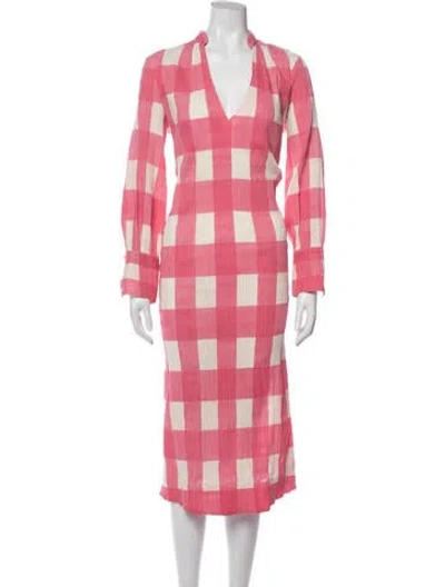 Pre-owned Mille Plaid Print Midi Length Dress In Pink