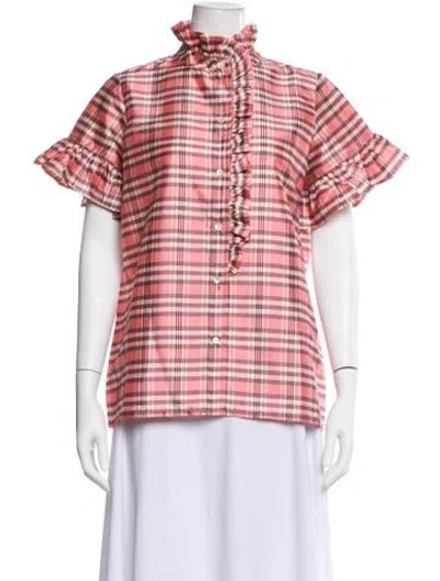 Pre-owned Mille Plaid Print Short Sleeve Top In Pink