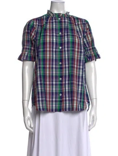 Pre-owned Mille Plaid Print Short Sleeve Top W/ Tags In Blue