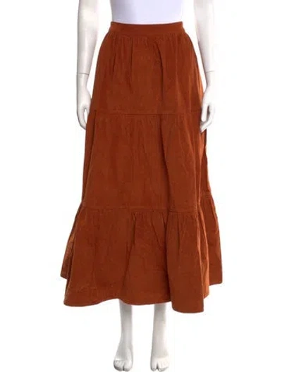 Pre-owned Mille Pleated Accents Long Skirt W/ Tags In Orange