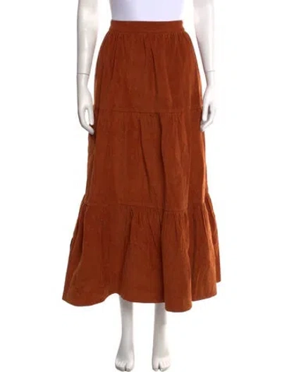 Pre-owned Mille Pleated Accents Long Skirt W/ Tags In Orange
