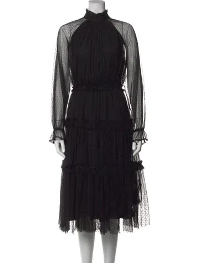 Pre-owned Mille Polka Dot Print Midi Length Dress In Black
