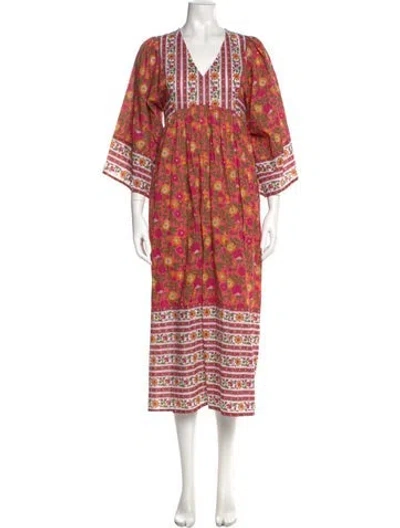 Pre-owned Mille Printed Long Dress In Red