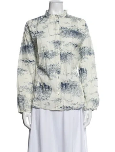 Pre-owned Mille Printed Long Sleeve Button-up Top In White