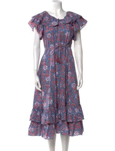 Pre-owned Mille Printed Midi Length Dress In Blue
