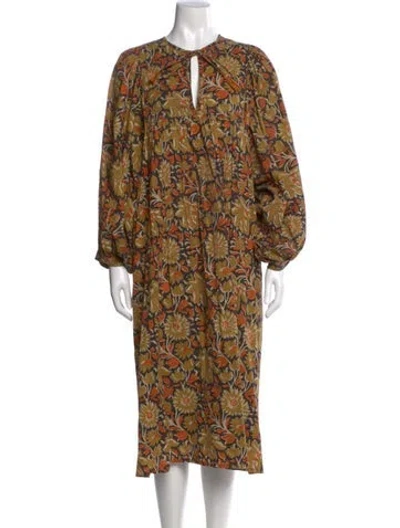Pre-owned Mille Printed Midi Length Dress In Brown