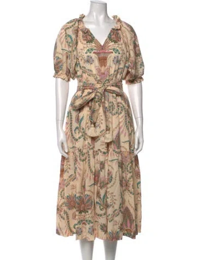 Pre-owned Mille Printed Midi Length Dress In Neutrals