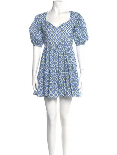 Pre-owned Mille Printed Mini Dress In Blue