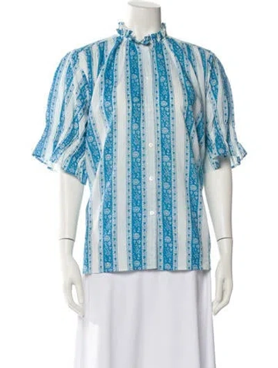 Pre-owned Mille Printed Mock Neck Blouse In Multi