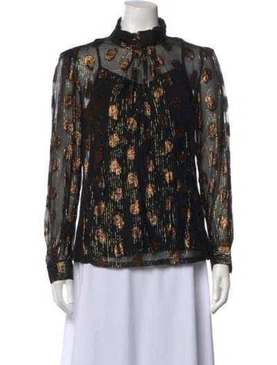 Pre-owned Mille Printed Mock Neck Top In Black