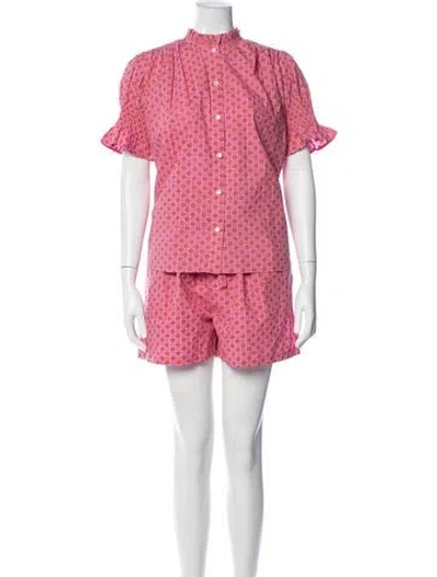 Pre-owned Mille Printed Ruffle Embellishment Short Set In Pink
