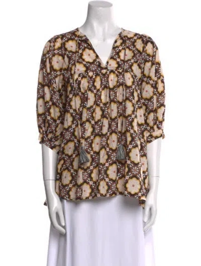 Pre-owned Mille Printed V-neck Blouse W/ Tags In Multi