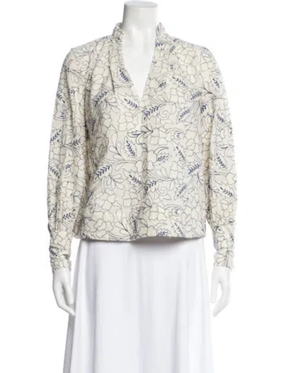 Pre-owned Mille Printed V-neck Blouse In White