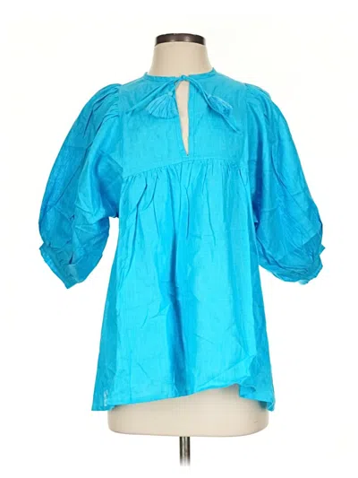 Pre-owned Mille Resort & Travel 3/4 Sleeve Blouse In Blue