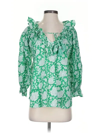 Pre-owned Mille Resort & Travel 3/4 Sleeve Blouse In Green