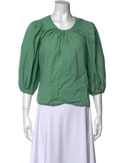 Pre-owned Mille Scoop Neck Three-quarter Sleeve Top In Green
