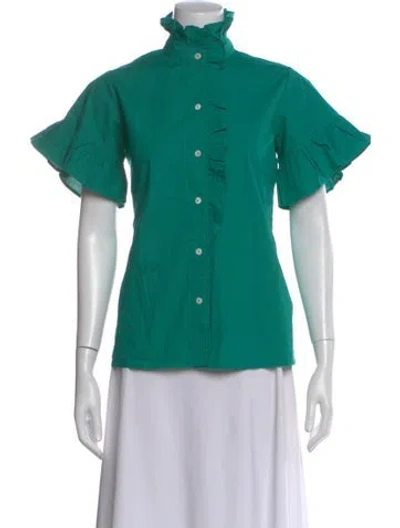 Pre-owned Mille Short Sleeve Button-up Top In Blue