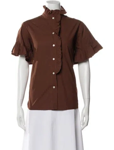 Pre-owned Mille Short Sleeve Button-up Top In Brown