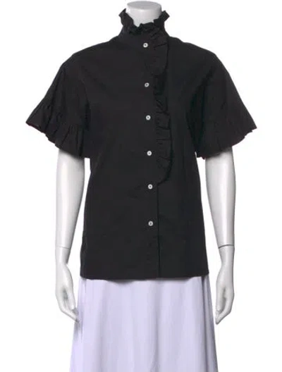 Pre-owned Mille Short Sleeve Button-up Top W/ Tags In Black