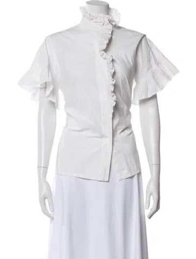 Pre-owned Mille Short Sleeve Button-up Top In White