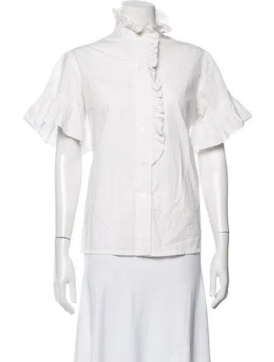 Pre-owned Mille Short Sleeve Button-up Top In White