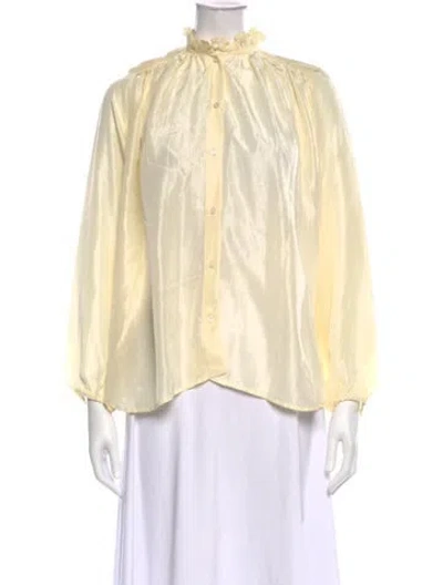 Pre-owned Mille Silk Long Sleeve Blouse In Yellow