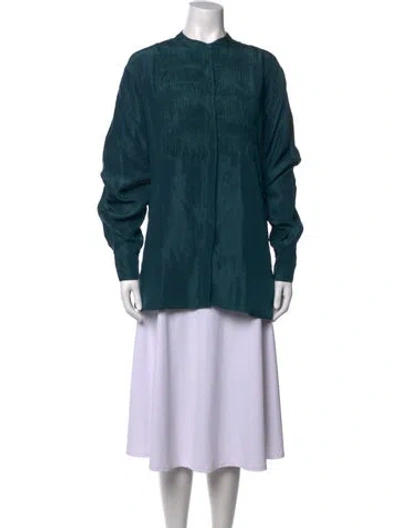 Pre-owned Mille Silk Long Sleeve Top In Green