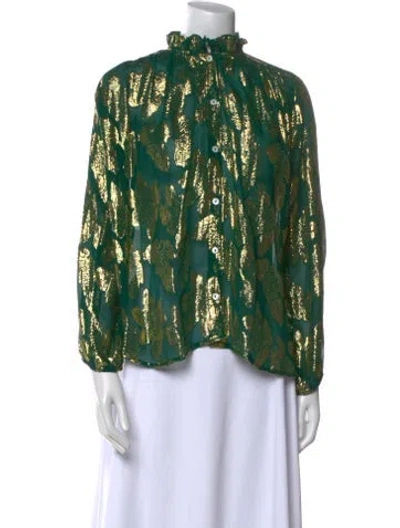 Pre-owned Mille Silk Printed Blouse In Green