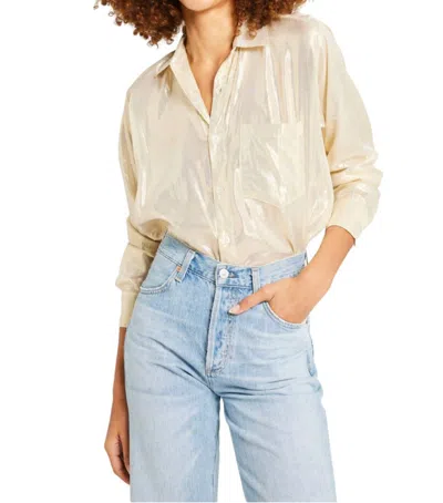 Mille Sofia Button Down Shirt In Gold Lamé In Yellow