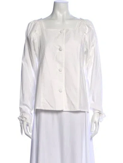 Pre-owned Mille Square Neckline Long Sleeve Blouse In White