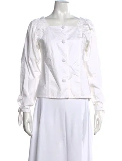 Pre-owned Mille Square Neckline Long Sleeve Top In White