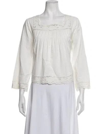 Pre-owned Mille Square Neckline Long Sleeve Top In White