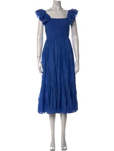 Pre-owned Mille Square Neckline Midi Length Dress In Blue