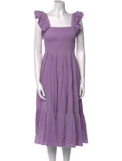Pre-owned Mille Square Neckline Midi Length Dress In Purple