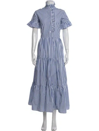 Pre-owned Mille Striped Long Dress In Blue