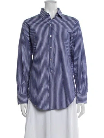 Pre-owned Mille Striped Long Sleeve Button-up Top In Blue