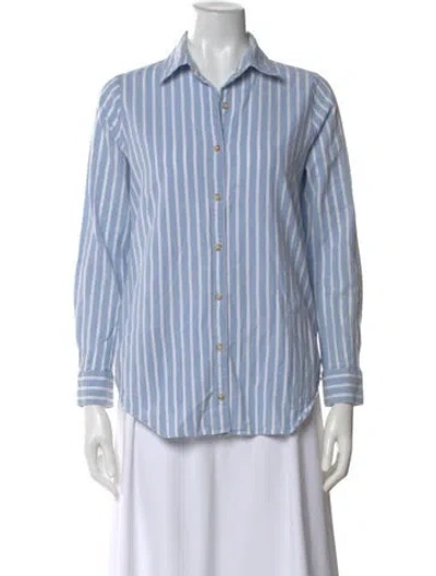 Pre-owned Mille Striped Long Sleeve Button-up Top In Blue