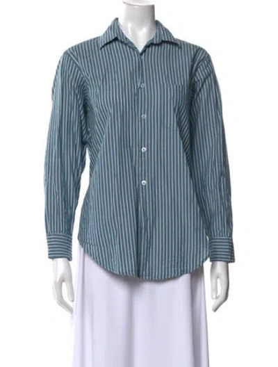 Pre-owned Mille Striped Long Sleeve Button-up Top In Blue