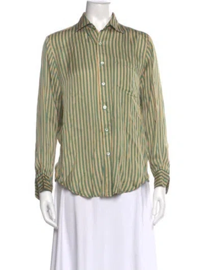 Pre-owned Mille Striped Long Sleeve Button-up Top In Green