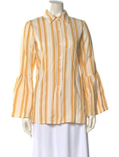 Pre-owned Mille Striped Long Sleeve Button-up Top In Yellow
