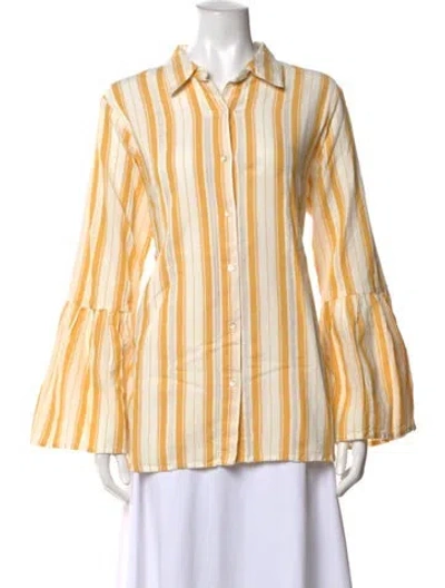 Pre-owned Mille Striped Long Sleeve Button-up Top In Yellow