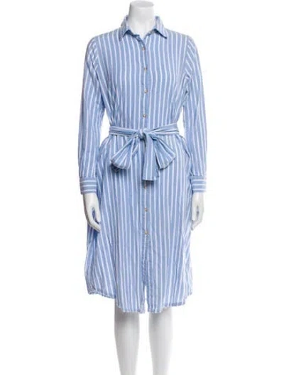 Pre-owned Mille Striped Midi Length Dress In Blue