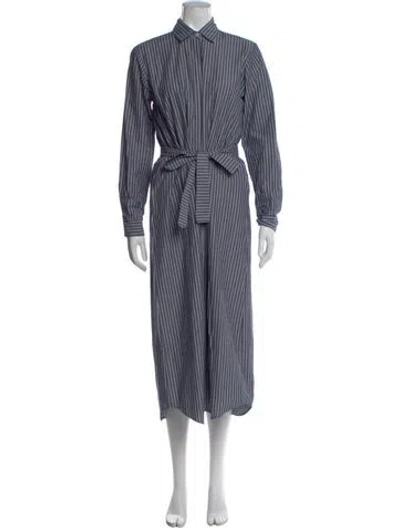 Pre-owned Mille Striped Midi Length Dress In Blue