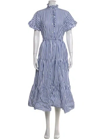 Pre-owned Mille Striped Midi Length Dress In Blue