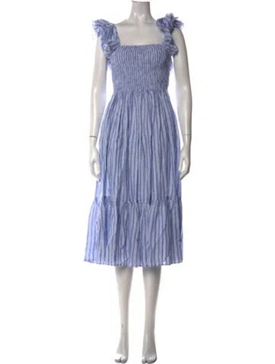 Pre-owned Mille Striped Midi Length Dress In Blue