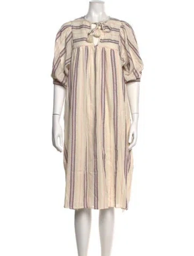 Pre-owned Mille Striped Midi Length Dress In Neutral