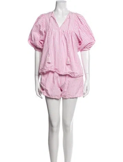 Pre-owned Mille Striped Short Set In White