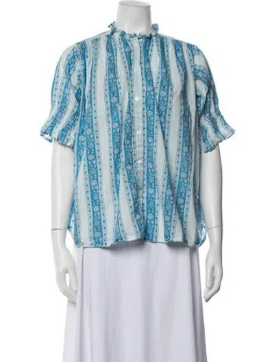 Pre-owned Mille Striped Short Sleeve Top In Blue